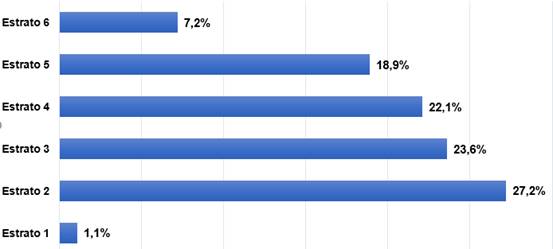 Gráfico que muestra los porcentajes de casos del Programa para Familias de Ingresos Medios por estrato de ingreso.