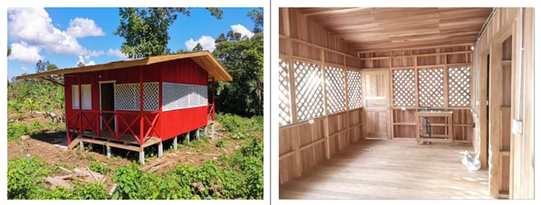 Fotograf&iacute;as de una vivienda en exterior e interior en el Territorio Ind&iacute;gena Bribri en Talamanca, Lim&oacute;n.